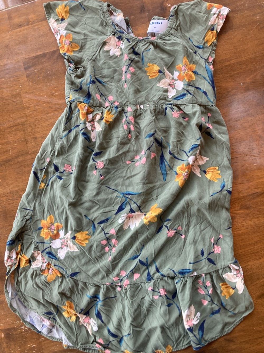 Old Navy Olive Floral Ruffle-Sleeve Girls' Dress